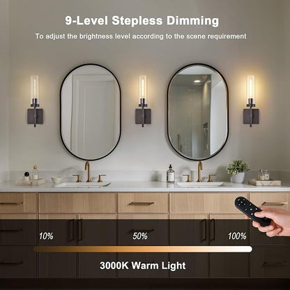 SANTOSTOCK Oil Rubbed Bronze Battery Operated Wall Sconces with Remote Control, Wireless Wall Sconce Set of 2, Rechargeable Cordless Wall Lights for Living Room Bathroom Hallway Entryway Stairwell