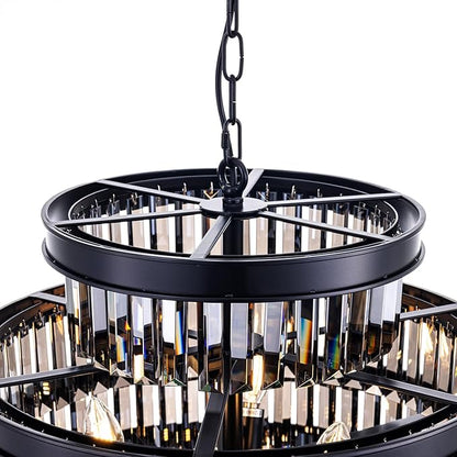 Wellmet Smoke Gray Luxury 7-Tier Chandelier - Large Black Crystal Chandelier for Living, Dining, Porch, Entryway, Hallway, Restaurant - 31''W