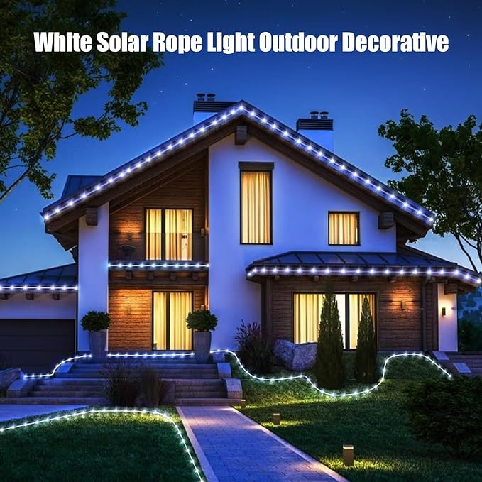 WIND STAR Solar Rope Lights, 72FT 200 LEDs Dimmable Solar String Lights Outdoor with Remote, 8 Modes Tube Lights IP67 Waterproof for Yard Patio Garden Tree Fence Party, White