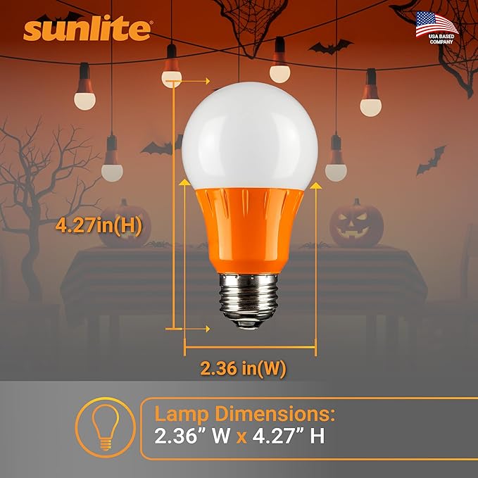 Sunlite A19/3W/O/LED LED A19 Colored Light Bulb, 3 Watts (25w Equivalent), E26 Medium Base, Non-Dimmable, UL Listed, 1 Count (Pack of 1), Orange