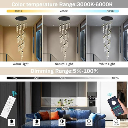 36-Lights Modern Chandelier LED Light Fixtures Adjustable High Ceiling Long Light Chandelier for Hallway Foyer Dimmable Lights with Remote Living Dining Ceiling Pendant Lighting