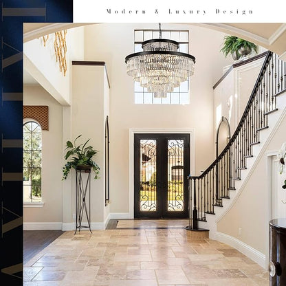 35" Large Black Crystals Chandelier 6-Tier Modern Crystal Chandeliers for High Ceiling Foyer K9 Crystal Chandelier with Adjustable Chain for Staircase Living Room Entryway Kitchen Master Bedroom