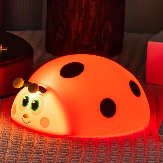 Cute Ladybug Nightlight for Baby, Soft Silicone Red Beetle Night Light for Nursery Kids Room Bedroom, 3 Levels Dimmable Touch Bedside Lamp Table Desk Lamp, Christmas Gifts for Girls and Boys (Ladybug)