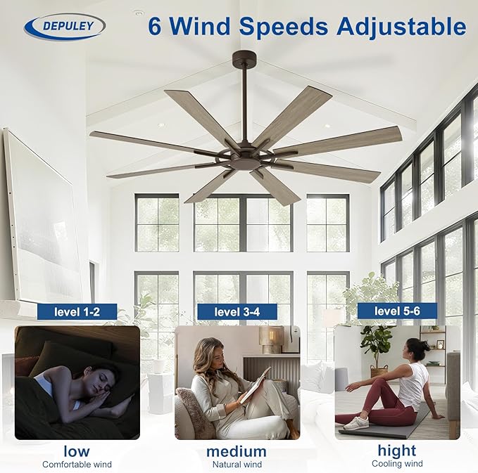 Ceiling Fan Without Light: 66 Inch Big Indoor Outdoor Fan with Remote APP Control - Brown Wood Grain Large Ceiling Fan no Light 8 Blade Reversible Quiet DC Motor Memory Function Timer