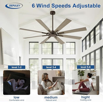 Ceiling Fan Without Light: 66 Inch Big Indoor Outdoor Fan with Remote APP Control - Brown Wood Grain Large Ceiling Fan no Light 8 Blade Reversible Quiet DC Motor Memory Function Timer