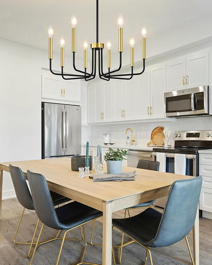Yunnix 8 Light Black and Gold Chandeliers for Dining Room Lighting Fixtures Hanging, Modern Farmhouse Chandelier for Entryway, Foyer, Staircase, Kitchen and Living Room