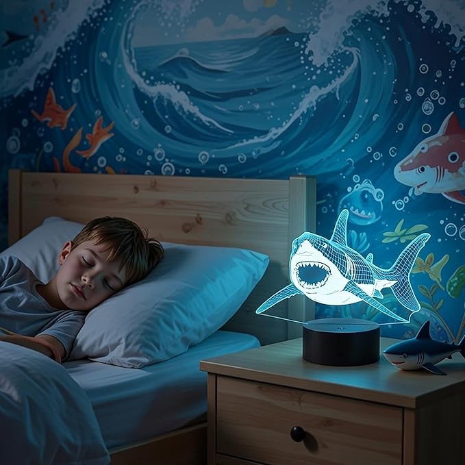 Shark Light, 3D Illusion Shark Night Light with 16 Colors Timer Remote, Kids Room Decor Shark Lamp, Shark Decorations & Gifts for Boys Girls Teenagers Adults