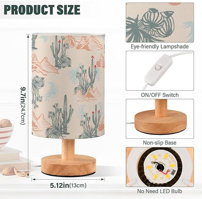 Bedside Table Lamp Western Desert Cactus Mountains Nightstand Lamp with Wood Desk Lamps for Bedroom Living Room Nursery Office Home Decor