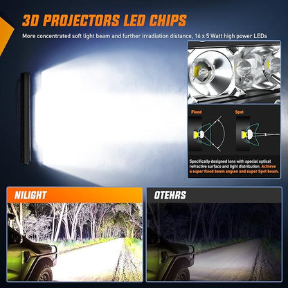 Nilight - 40004C-A LED Light Bar 21inch 100W Spot & Flood Combo Single Row 9000LM Off Road 3D LED Fog & Driving Light Roof Bumper Light Bars for Jeep Ford Trucks Boat , 2 Years Warranty