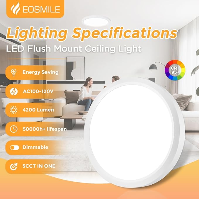 2Pack 15.8 Inch LED Flush Mount Ceiling Light, 35W, 120lm/W, 4200LM, CRI95+, 2700K-5000K 5CCT & Dimmable, White Round Flat Panel Light for Hallway, Kitchen, Bedroom, Laundry Room