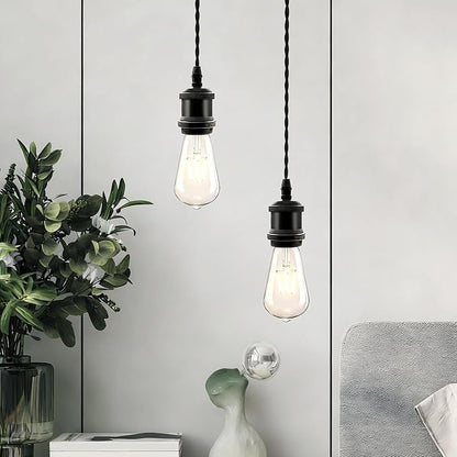 Universal H-Type Track Pendant Lighting Kit with 6 Bulbs, 6-Pack Black Hanging Track Lighting Fixtures, 4000K Natural Light, E26 Base for Kitchen Island, Dining Room & Living Area
