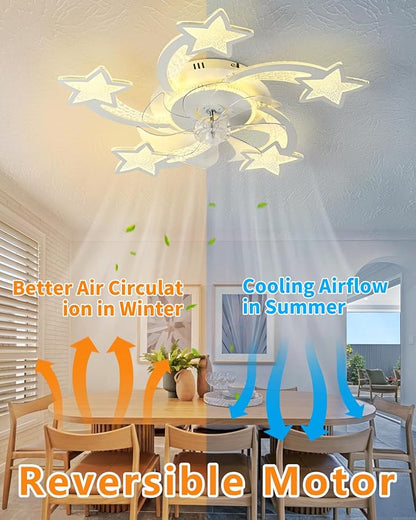 Yfrest Modern Ceiling Fan with Lights Remote Control, White Star Ceiling Fan with Light APP Control, 6 Speeds 3 Light Color Low Profile Ceiling Fan for Kitchen Bedroom