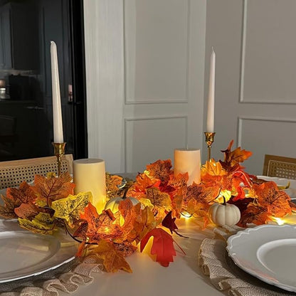 CQURE 6 Pack Fall Leaf Garland with Lights,Fall Decor Halloween Lights Artificial Maple Leaves Autumn Garland Hanging Vines Thanksgiving Decor for Home Christmas Autumn