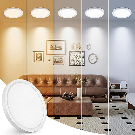 Peasur 7 inch LED Ceiling Light, 3000K/3500K/4000K/5000K/6500K Adjustable Flush Mount Light Fixture,1500LM 15W Thin White Round Lamp for Hallway Kitchen Bathroom Bedroom