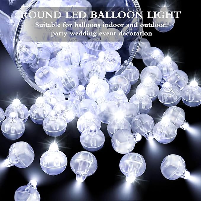 100pcs Balloon Lights,Round LED Ball Lamp for Latex Balloon Paper Lantern Party Wedding Festival Christmas Halloween Decorative，Long Standby Time Waterpro of Mini Light (White)