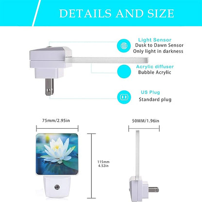 White Lotus Night Light,Beautiful Flower Plug-in Night Lights with Dusk-to-Dawn Sensor for Bedroom, Bathroom and Living Room 0.5W Sleep Friendly lamp for for Girlfriend/Boyfriend Gift