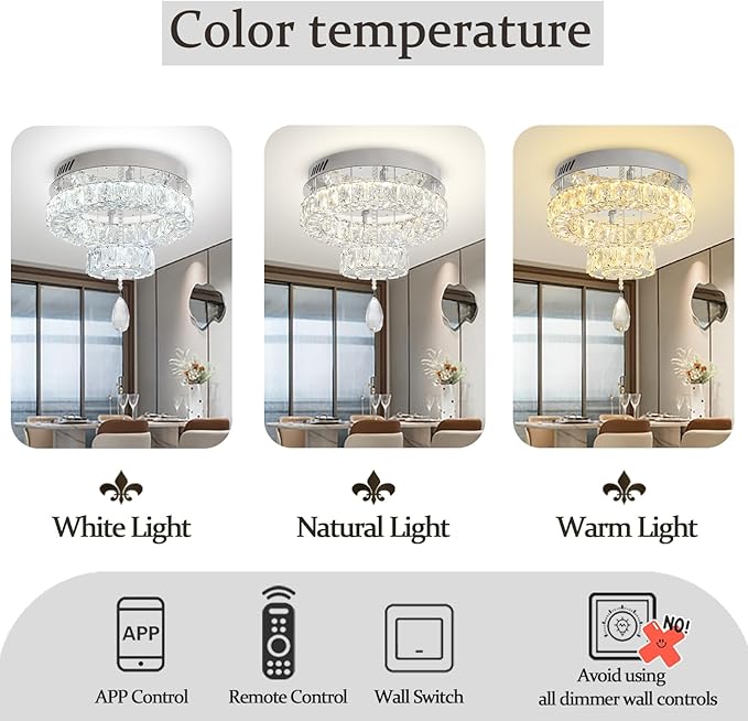 Flashing God Dia 12" Mini Chandelier Modern Crystal Chandeliers for Hallway Silver Flush Mount Ceiling Light Modern Chandeliers Lighting for Bedroom Staircase Kitchen
