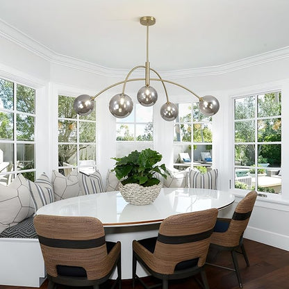 Modern Gold Chandelier 5 Light Smoke Gray Semi Flush Mount Chandelier Vintage Industrial Ceiling Light Dining Room Chandelier for Kitchen Bedroom Hallway