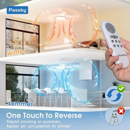 Passky Ceiling Fans with Lights, 52 inch Sleek Ceiling Fan with Light and Remote Control, 3CCT, Dimmable, Reversible, Noiseless, White Ceiling Fan for Bedroom, Living Room