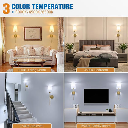 NIORSUN 25.4 inch Battery Operated Wall Sconce Set of 2,Gold Rechargeable Wall Lights with 5200mAh Dimmable Detachable Bulbs and Remote,9 Colors Wireless Sconces for Bedroom Living Room Hallway