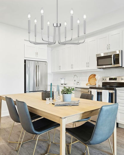 Yunnix 8 Light Brushed Nickel Chandelier - Modern Farmhouse Chandelier for Dining Room Light Fixture - 28" Silver Chandelier for Kitchen Island Lighting, Foyer and Living Room