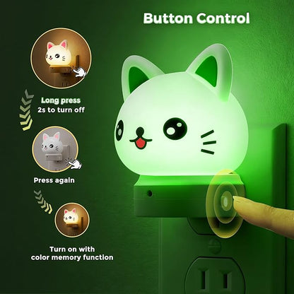 L LOHAS LED Plug in Night Light for Kids,2-Pack 3D Cute Cat Night Lights with Dusk to Dawn Sensor, RGB+Soft White 3000K Cat Night Light,Christmas Birthday Gift Nightlight for Kids,Room Decor