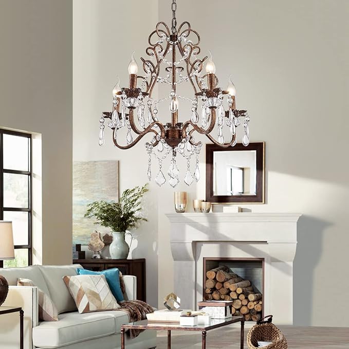 Saint Mossi 5-Lights Crystal Chandelier for Dining Room, Farmhouse Chandelier Style, K9 Crystal Pendant Light Rustic Lighting Fixture for Living Room, H24 x D23, Chain Adjustable