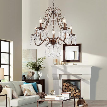 Saint Mossi 5-Lights Crystal Chandelier for Dining Room, Farmhouse Chandelier Style, K9 Crystal Pendant Light Rustic Lighting Fixture for Living Room, H24 x D23, Chain Adjustable