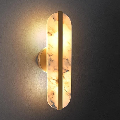 15.7" Natural Alabaster Wall Sconces Marble Wall Sconces Gold Bathroom Vanity Wall Light Fixtures Modern Oval Stone Wall Lamp for Bedroom Living Room Hallway Restaurant Stairs