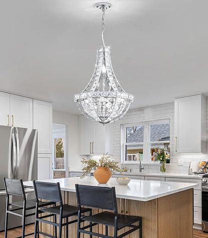 Glam Crystal Chandelier Empire Chandeliers with K9 Crystal Luxury Light Fixture for Dining Room Living Room Bedroom Entryway Silver Lighting