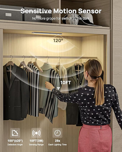 12inch Under Cabinet Lighting with Remote, 2500mAh Rechargeable Motion Sensor Light Indoor, LED Closet Lights with Timer, Dimmable, Magnetic, 3 Color Temps Wireless for Kitchen, Pantry, Stair, 8 Pack
