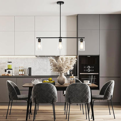 3-Light Kitchen Island Lighting, Farmhouse Dining Room Light Fixtures Over Table, Modern Brushed Nickel Island Lights Over Island, Linear Chandelier Hanging Ceiling Pendant Light Fixtures for Kitchen