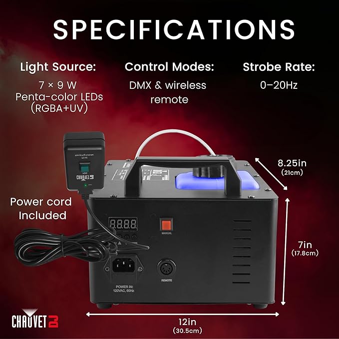 CHAUVET DJ – Geyser T6 Vertical Fog Machine | Pyrotechnic Style Fog Effect Without Toxic Chemicals or CO2 | Wireless and Timer Remote Control | Compact Design for Mobile Applications