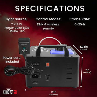 CHAUVET DJ – Geyser T6 Vertical Fog Machine | Pyrotechnic Style Fog Effect Without Toxic Chemicals or CO2 | Wireless and Timer Remote Control | Compact Design for Mobile Applications