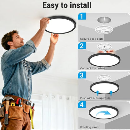 4 Pack LED Flush Mount Ceiling Light,9Inch 18W,3000K/3500K/4000K/5000K/6500K 5 Color Temperatures Ceiling Light Fixture for Kitchen Porch Hallway Bedroom Bathroom and Closet,Black