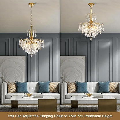 Crystal Chandeliers for Dining Room, Modern Gold Chandelier Light Fixture, Crystal Kitchen Ceiling Hanging Pendant Light 6 Lights for Living Room Hallway Bathroom Bedroom Foyer