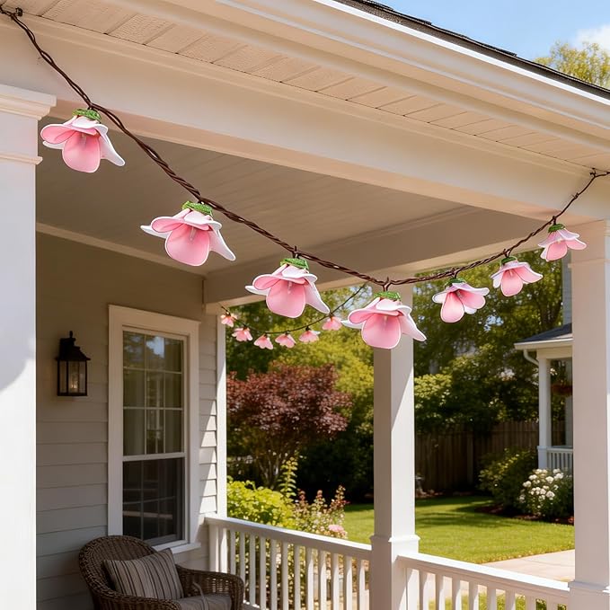 Flower String Lights Plug in with 10 LED Bulbs, Decorative Spring String Lights Indoor for Bedroom, Connectable Flower Fairy Lights Outdoor for Patio Garden Porch Floral Wedding Gifts(Pink Orchid)