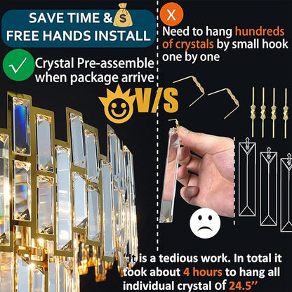 Modern Crystal Chandelier Gold Round Chandelier for Dining Room 10 Light Ceiling Pendant Light Fixture Luxury Gold Hanging Lighting for Bedroom Living Room