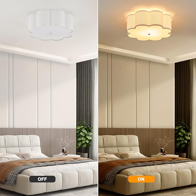 Modern Drum Semi Flush Mount Ceiling Light 3-Lights Modern 17.71" White Drum Ceiling Lighting Fixture Vintage Modern Linen Ceiling Lamp for Kitchen, Basement, Bedroom, Laundry Room