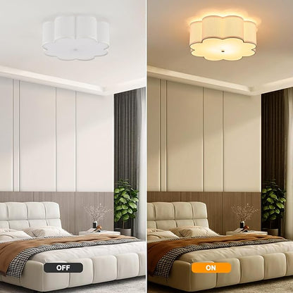 Modern Drum Semi Flush Mount Ceiling Light 3-Lights Modern 17.71" White Drum Ceiling Lighting Fixture Vintage Modern Linen Ceiling Lamp for Kitchen, Basement, Bedroom, Laundry Room