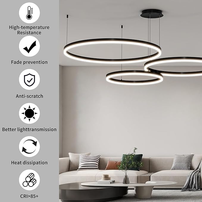 Mikeru Modern LED 3 Ring Chandelier Light, Ceiling Pendant Light Fixtures with Remote Control 3000k-6500K Adjustable Color Temperature Light for Living Room, Bedroom, Kitchen （15.7+23.6+31.5N）