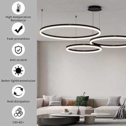 Mikeru Modern LED 3 Ring Chandelier Light, Ceiling Pendant Light Fixtures with Remote Control 3000k-6500K Adjustable Color Temperature Light for Living Room, Bedroom, Kitchen （15.7+23.6+31.5N）