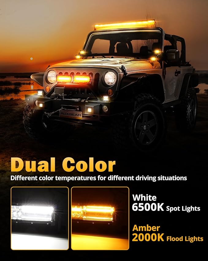 Auxbeam 6 Modes Amber White Series, 42 Inch 240W Curved LED Light Bar, Strobe Warning Flashing Dual Color Fog Light, Spot Flood Combo Off-Road Auxiliary Lighting, for Pickup Truck 4WD Jeep