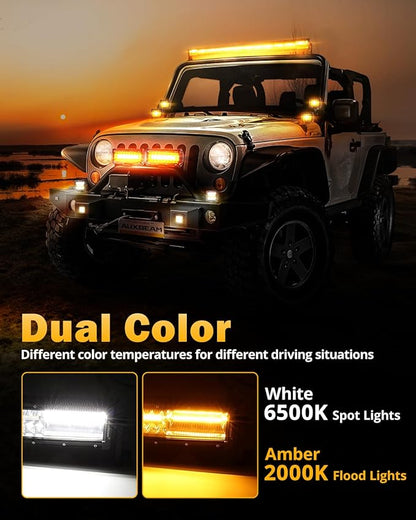 Auxbeam 6 Modes Amber White Series, 42 Inch 240W Curved LED Light Bar, Strobe Warning Flashing Dual Color Fog Light, Spot Flood Combo Off-Road Auxiliary Lighting, for Pickup Truck 4WD Jeep