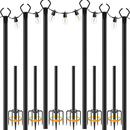 Mutovlin 6 Pack String Light Poles,10 Ft Light Poles for Outside String Lights,Outdoor Lights Pole with Fork,Metal Poles Stand for Patio Deck Backyard (10FT 6 Pack)