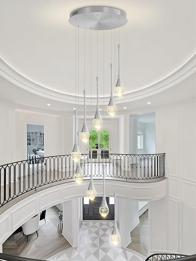 ykolupty 9-Lights Crystal Chandeliers for Staircase Modern Chandeliers for High Ceilings Crystal Pendant Light Fixture for Living Room Kitchen Island Foyer Hallway Bar