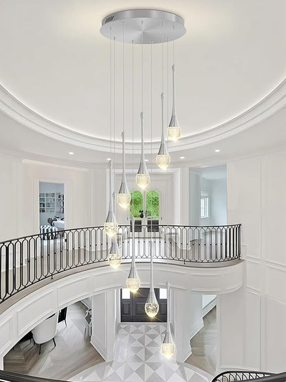 ykolupty 9-Lights Crystal Chandeliers for Staircase Modern Chandeliers for High Ceilings Crystal Pendant Light Fixture for Living Room Kitchen Island Foyer Hallway Bar