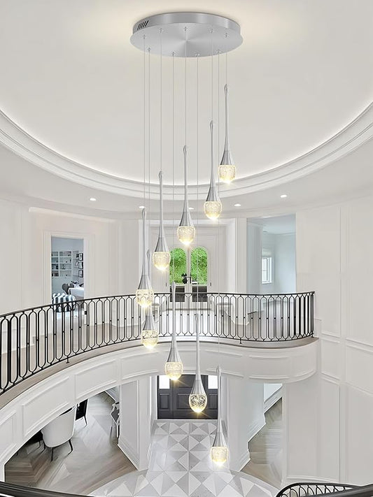 ykolupty 9-Lights Crystal Chandeliers for Staircase Modern Chandeliers for High Ceilings Crystal Pendant Light Fixture for Living Room Kitchen Island Foyer Hallway Bar
