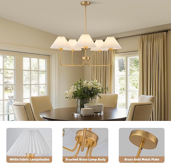 Gold Chandelier,5-Light Farmhouse Chandelier for Dining Room Modern Kitchen Light Fixture Over Table Ceiling Chandelier for Bedroom Living Room Foyer Entryway