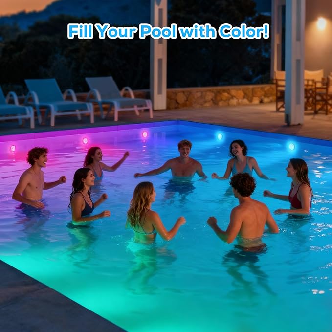 VICHTOP Rechargeable Pool Lights - 1 Pack, IP68 Waterproof Submersible LED Pool Lights with Remote, Underwater Pool Decor Light Accessories for Inground Pools, Above Ground Pools, Party Decoration